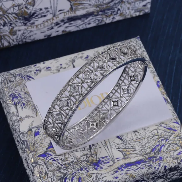 Dior Geometric Lattice Crystal Hinged Bangle Bracelets 6