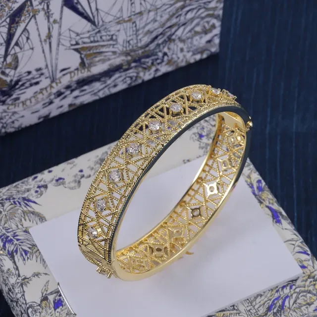 Dior Geometric Lattice Crystal Hinged Bangle Bracelets 7