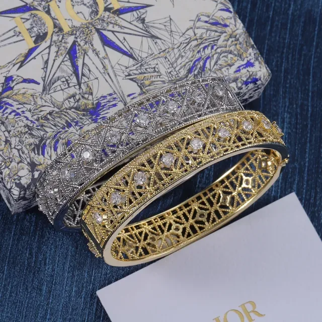 Dior Geometric Lattice Crystal Hinged Bangle Bracelets 8