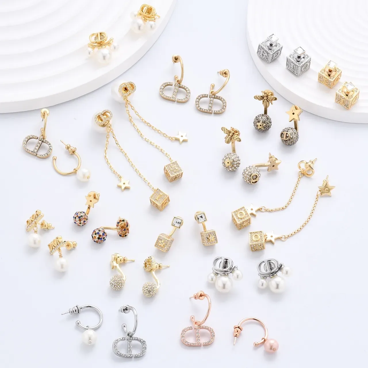 Dior Gold Multicolor CD Monogram Pearl-Accented Earrings 4