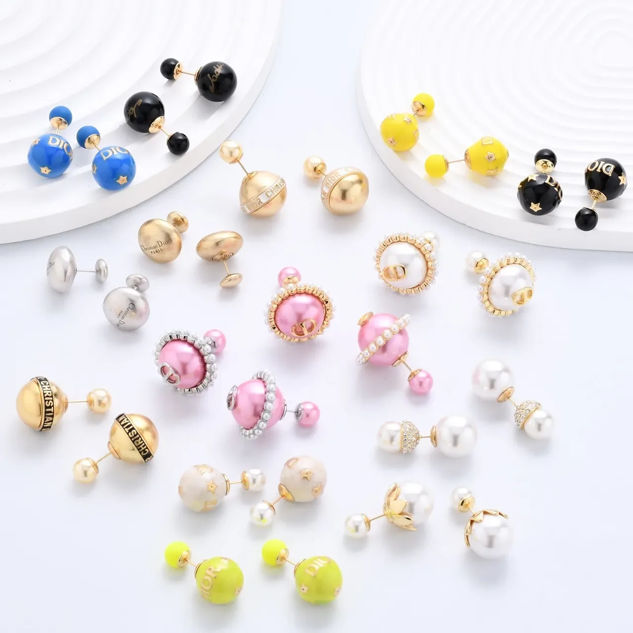 Dior Gold Multicolor CD Monogram Pearl-Accented Earrings 7