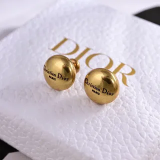 Dior Gold-Tone Engraved Logo Stud Earrings