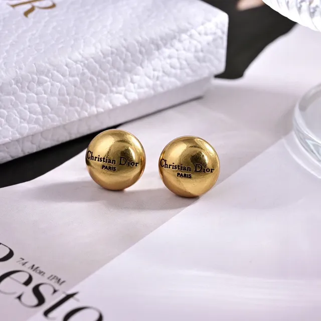 Dior Gold-Tone Engraved Logo Stud Earrings 3