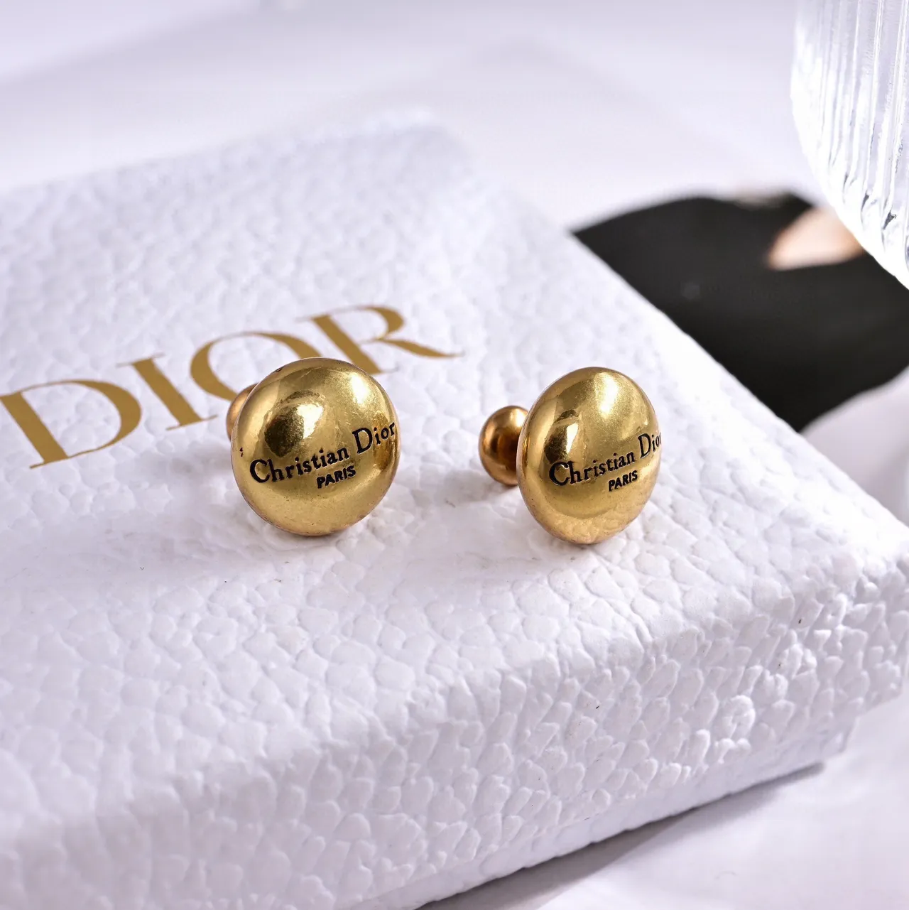 Dior Gold-Tone Engraved Logo Stud Earrings 5