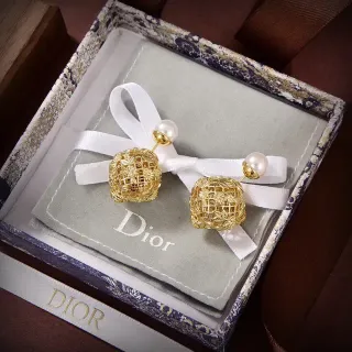 Dior Gold-Tone Filigree Cage Pearl Stud Earrings