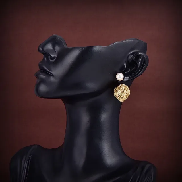 Dior Gold-Tone Filigree Cage Pearl Stud Earrings 2