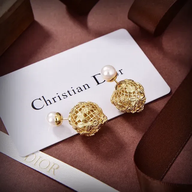 Dior Gold-Tone Filigree Cage Pearl Stud Earrings 4
