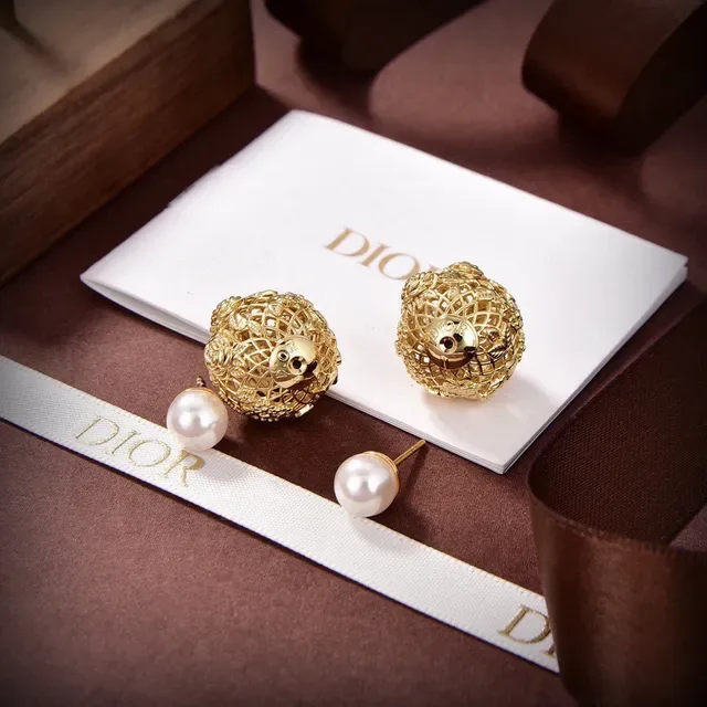 Dior Gold-Tone Filigree Cage Pearl Stud Earrings 6