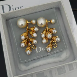 Dior Gold-Tone Floral Pearl Drop Earrings