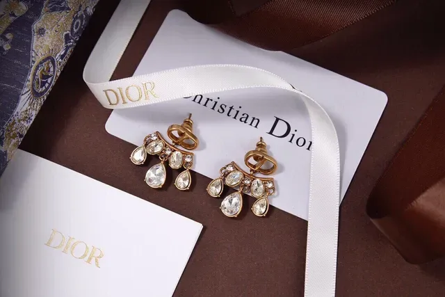 Dior Gold Transparent Chandelier Drop Crystal-Embellished Earrings 2