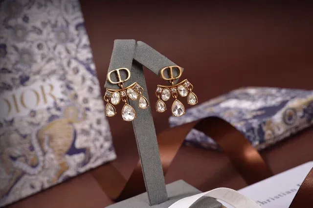 Dior Gold Transparent Chandelier Drop Crystal-Embellished Earrings 3