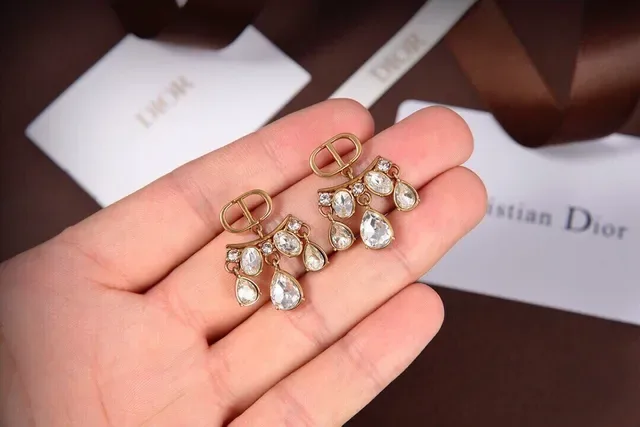 Dior Gold Transparent Chandelier Drop Crystal-Embellished Earrings 5