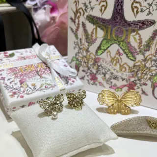 Dior Gold White Butterfly Silhouette Pearl-Embellished Earrings