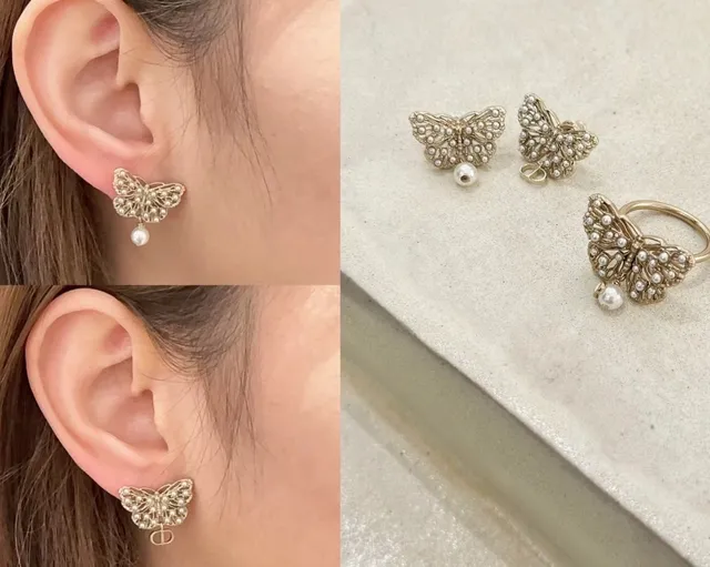 Dior Gold White Butterfly Silhouette Pearl-Embellished Earrings 2