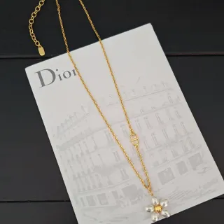Collier Dior Chaîne Dorée Blanche Pendentif Fleur