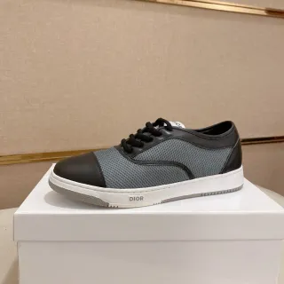 Dior Gray Black Cap-Toe Mesh-and-Leather Upper Lifestyle Sneakers