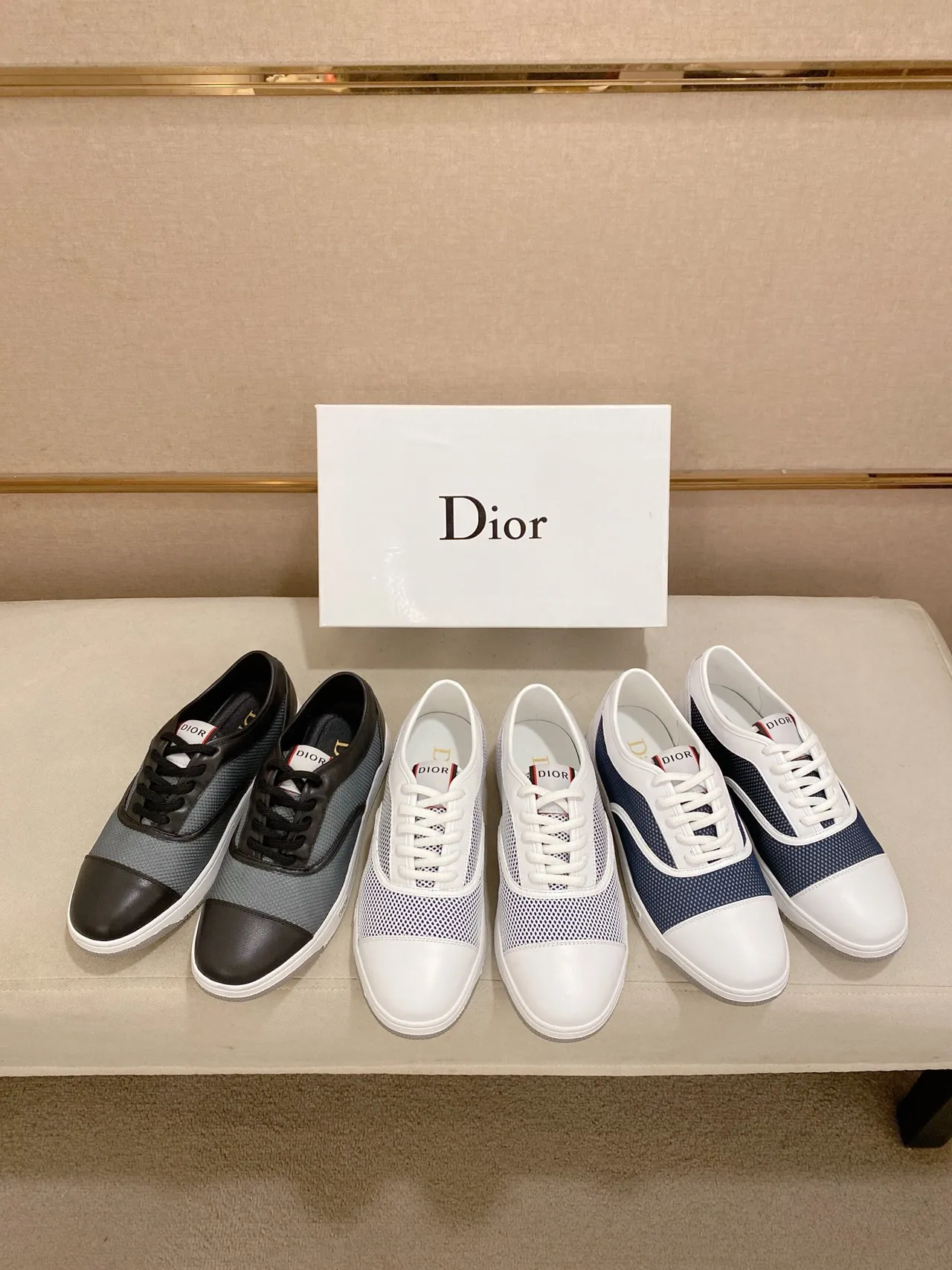 Dior Gray Black Cap-Toe Mesh-and-Leather Upper Lifestyle Sneakers 2