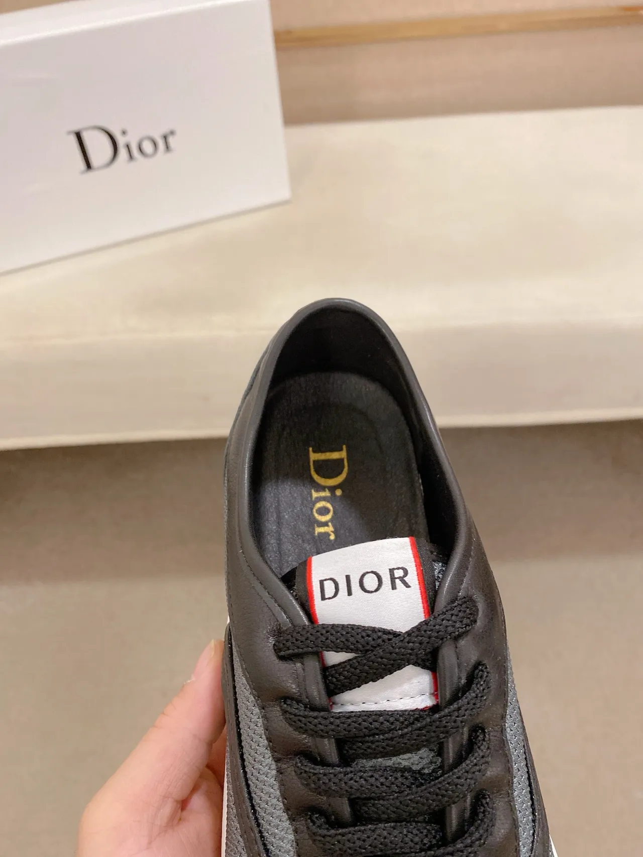 Dior Gray Black Cap-Toe Mesh-and-Leather Upper Lifestyle Sneakers 5