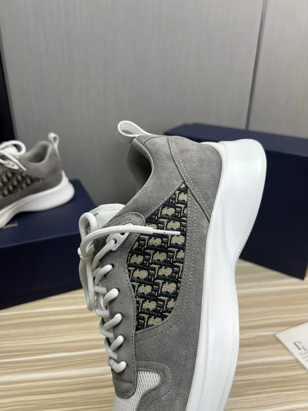 Dior Gray White Suede And Mesh Upper Oblique Monogram Side Panel Lifestyle Sneakers 8