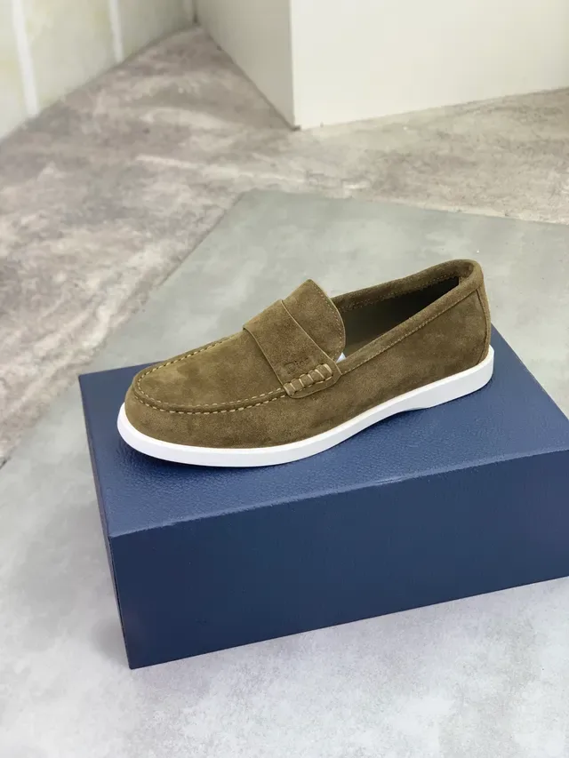 Dior Loafer Army Green White Suede Upper Penny Strap Loafer 5