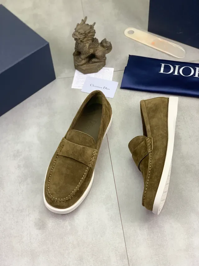 Dior Loafer Army Green White Suede Upper Penny Strap Loafer 6