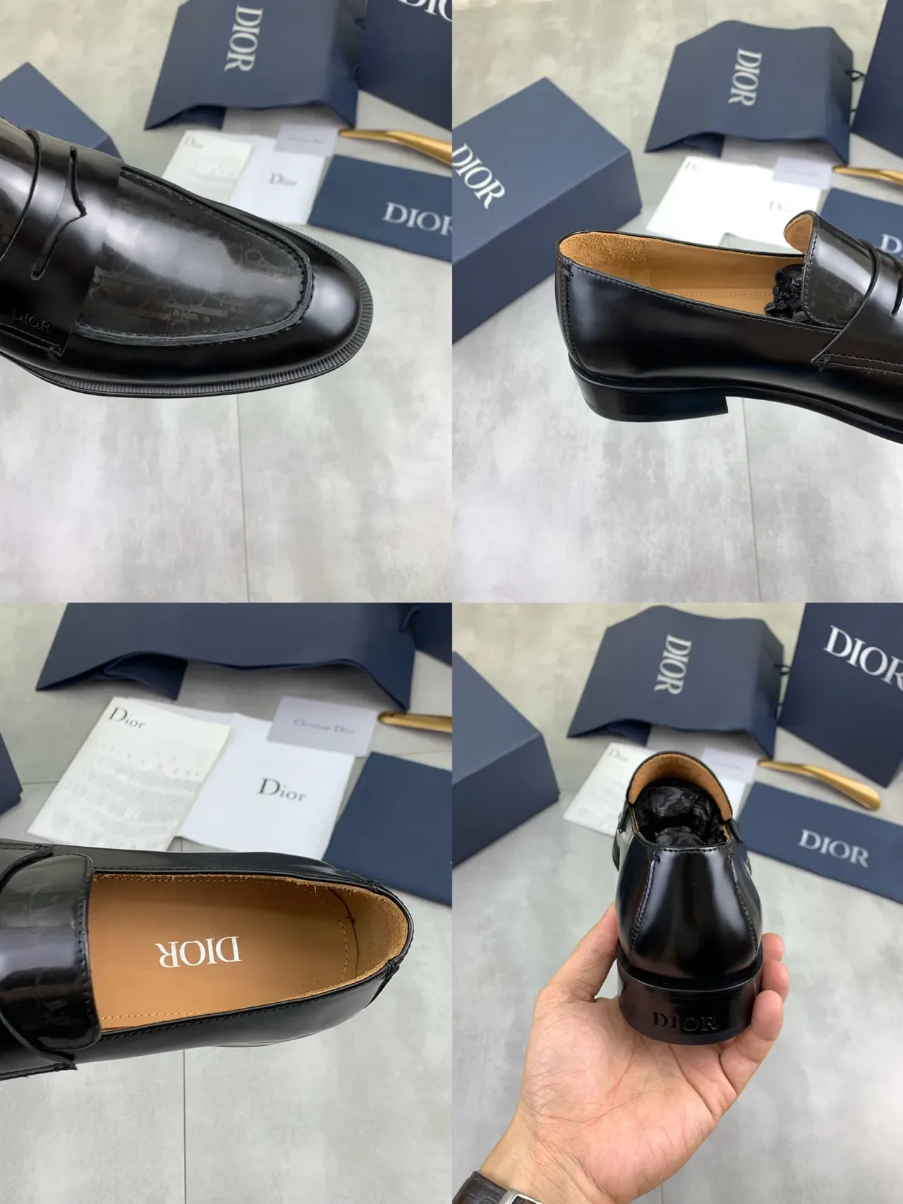 Dior लोफर काला भूरा चमकदार पैटेंट चमड़ा पारदर्शी तिरछा प्रिंट ओवरले लोफर 2