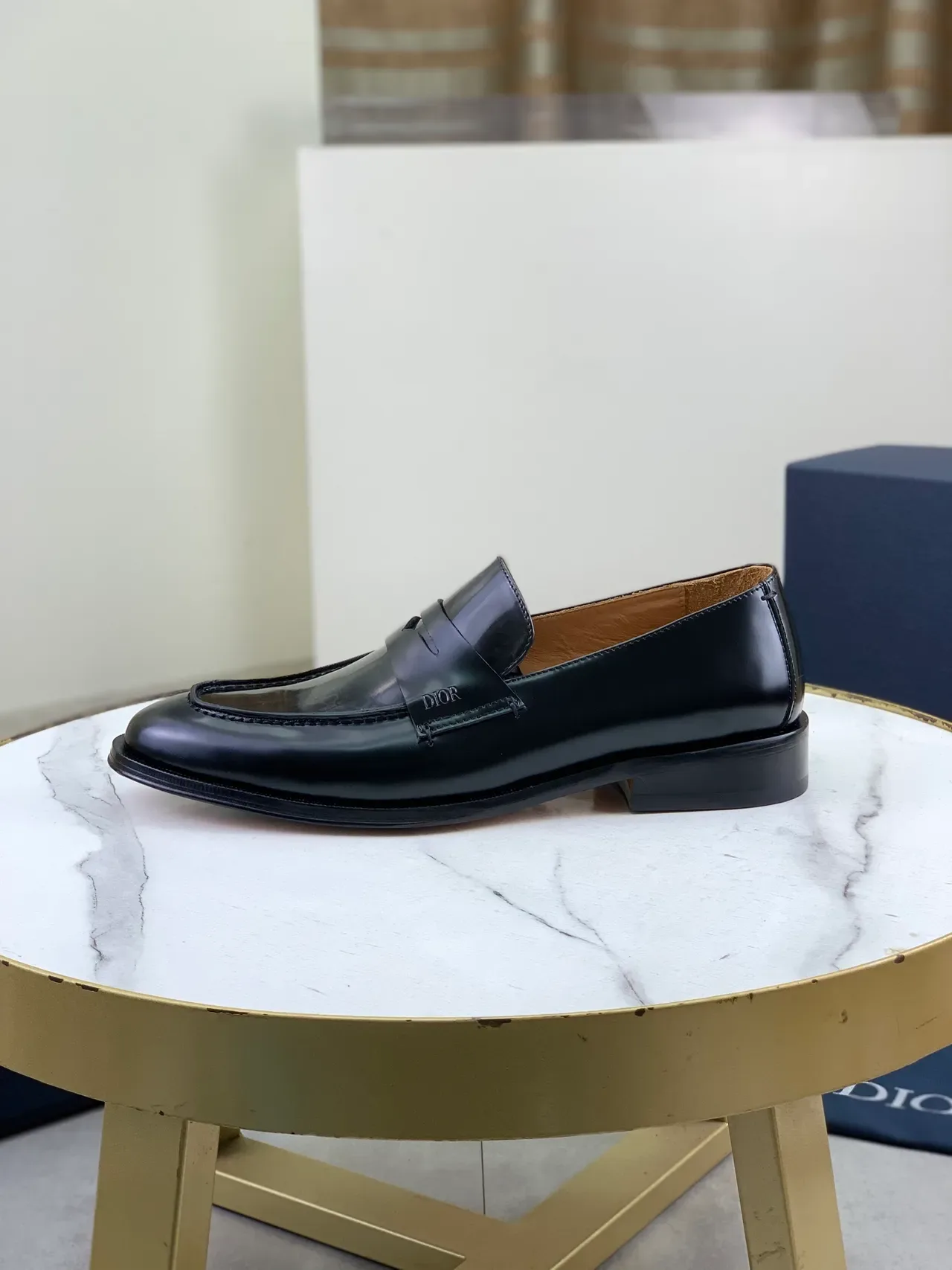 Dior लोफर काला भूरा चमकदार पैटेंट चमड़ा पारदर्शी तिरछा प्रिंट ओवरले लोफर 6