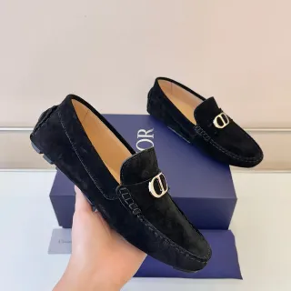 Dior Loafer Black Suede Metal D-Buckle Slip-On Loafers