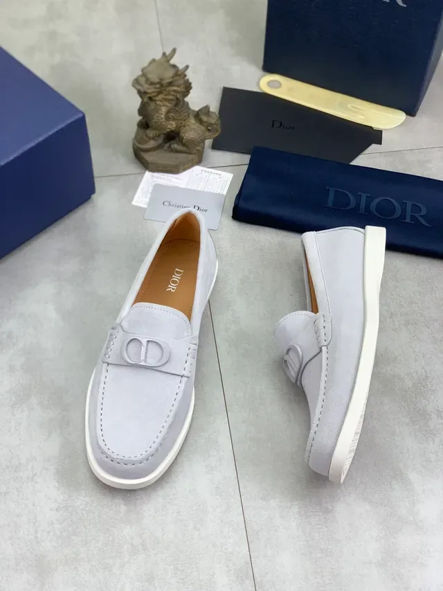 Dior Loafer Light Gray Suede CD-Logo Buckle Loafers 5