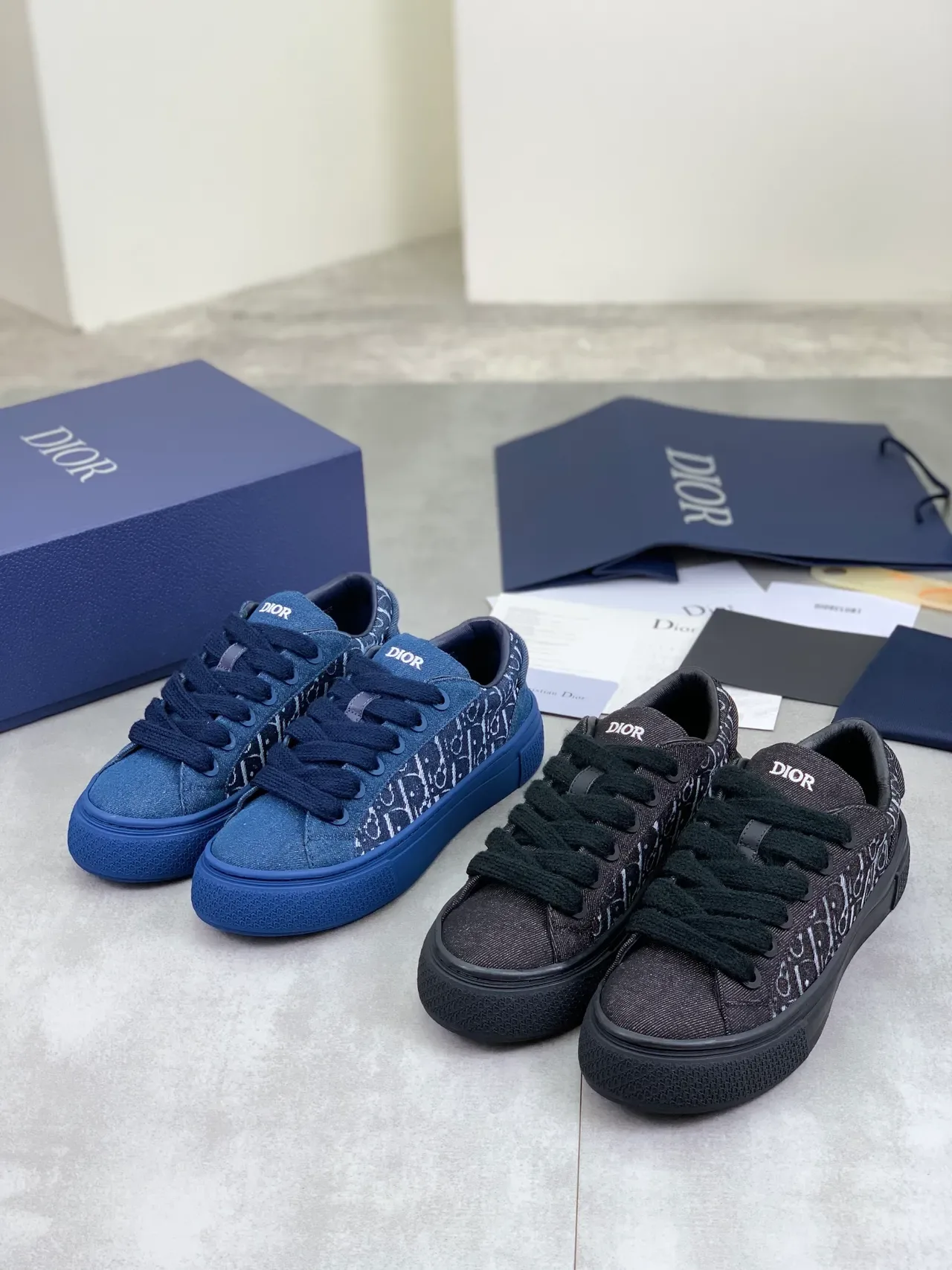 Dior Navy White Denim Upper Monogram Print Lifestyle Sneakers 2