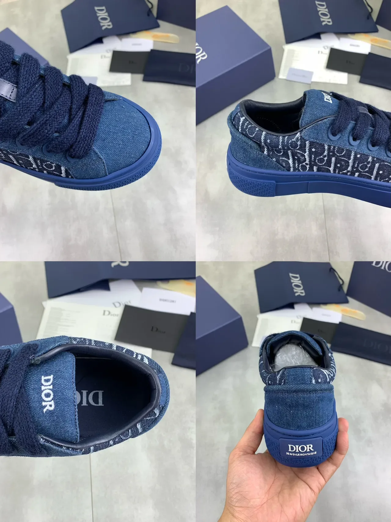 Dior Navy White Denim Upper Monogram Print Lifestyle Sneakers 3