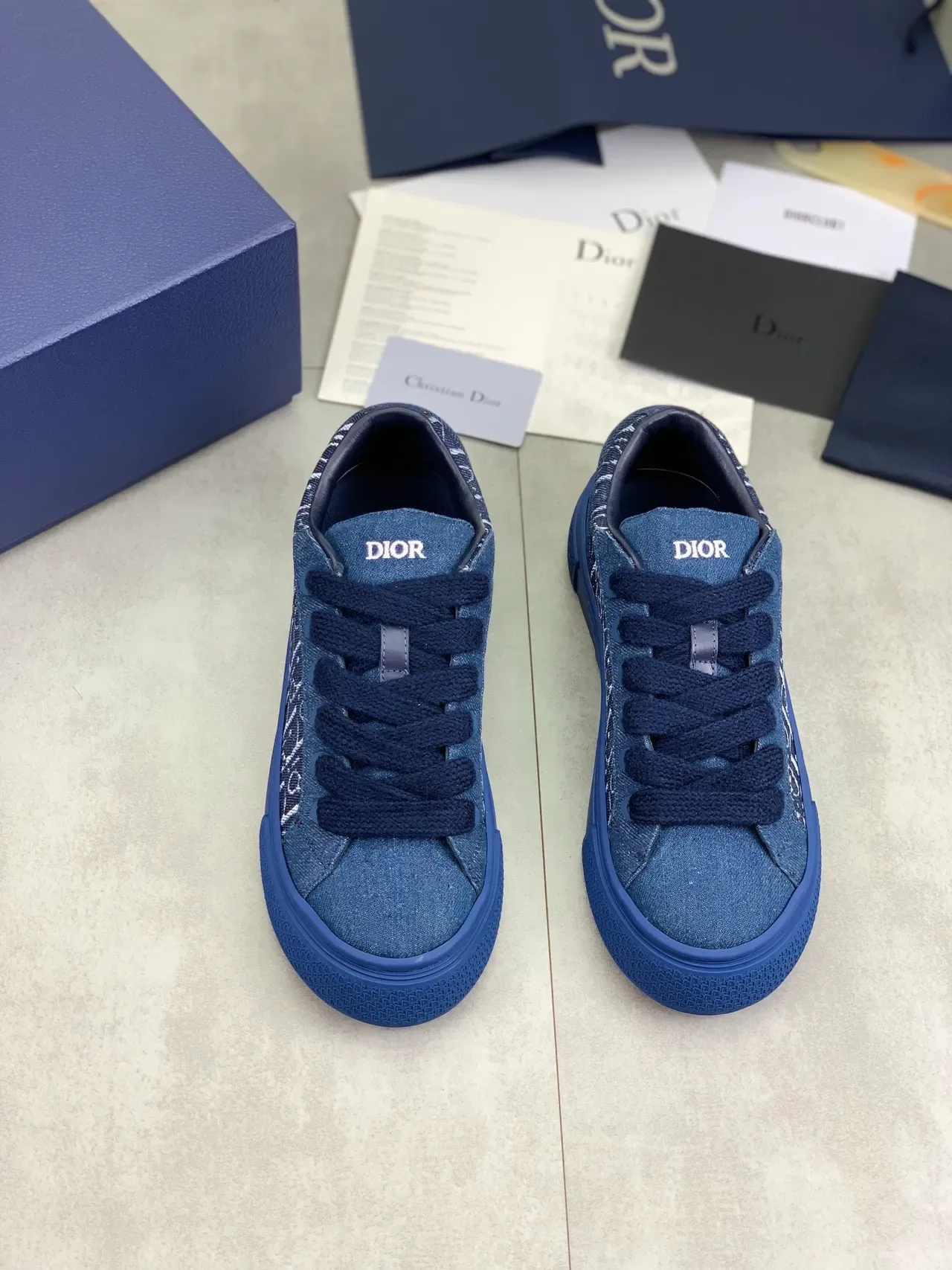 Dior Navy White Denim Upper Monogram Print Lifestyle Sneakers 5