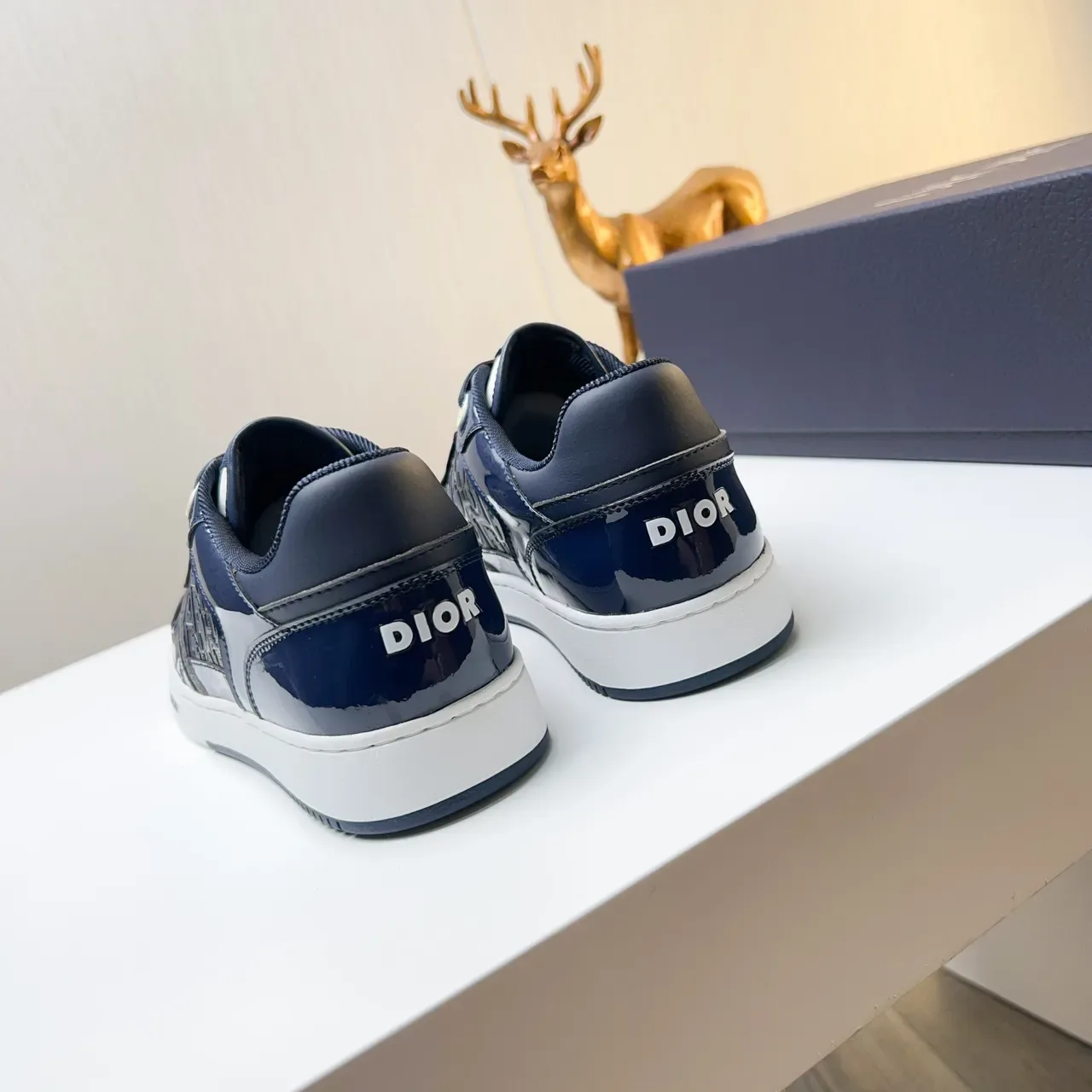 Dior Navy White Glossy Patent-Like Upper Monogrammed Side Panel Lifestyle Sneakers 2