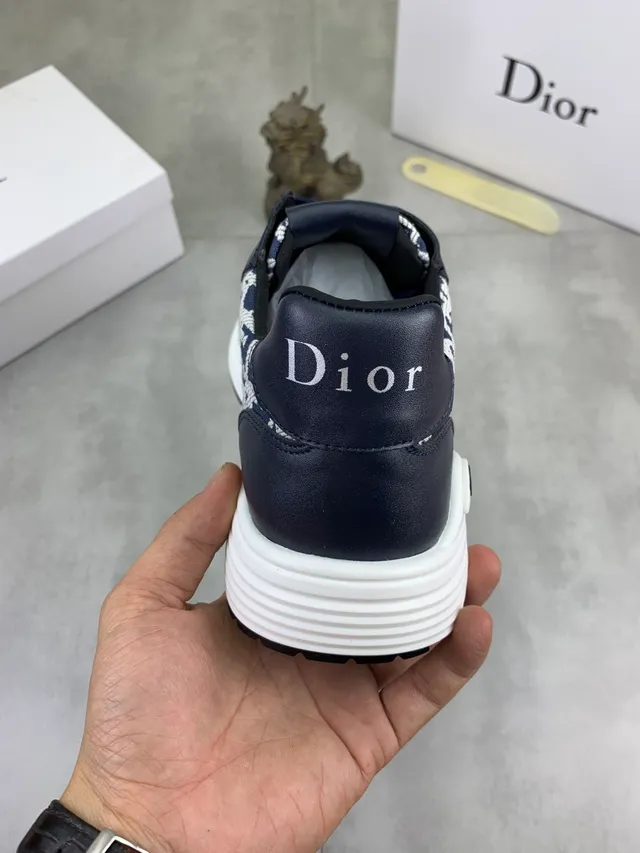 Dior Navy White Monogram Jacquard Leather Overlays Lifestyle Sneakers 4