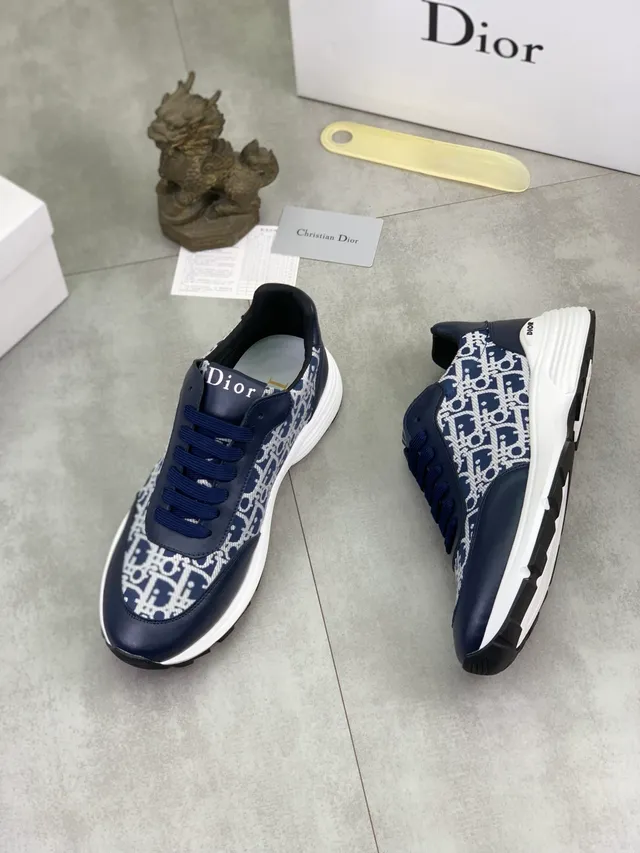 Dior Navy White Monogram Jacquard Leather Overlays Lifestyle Sneakers 5
