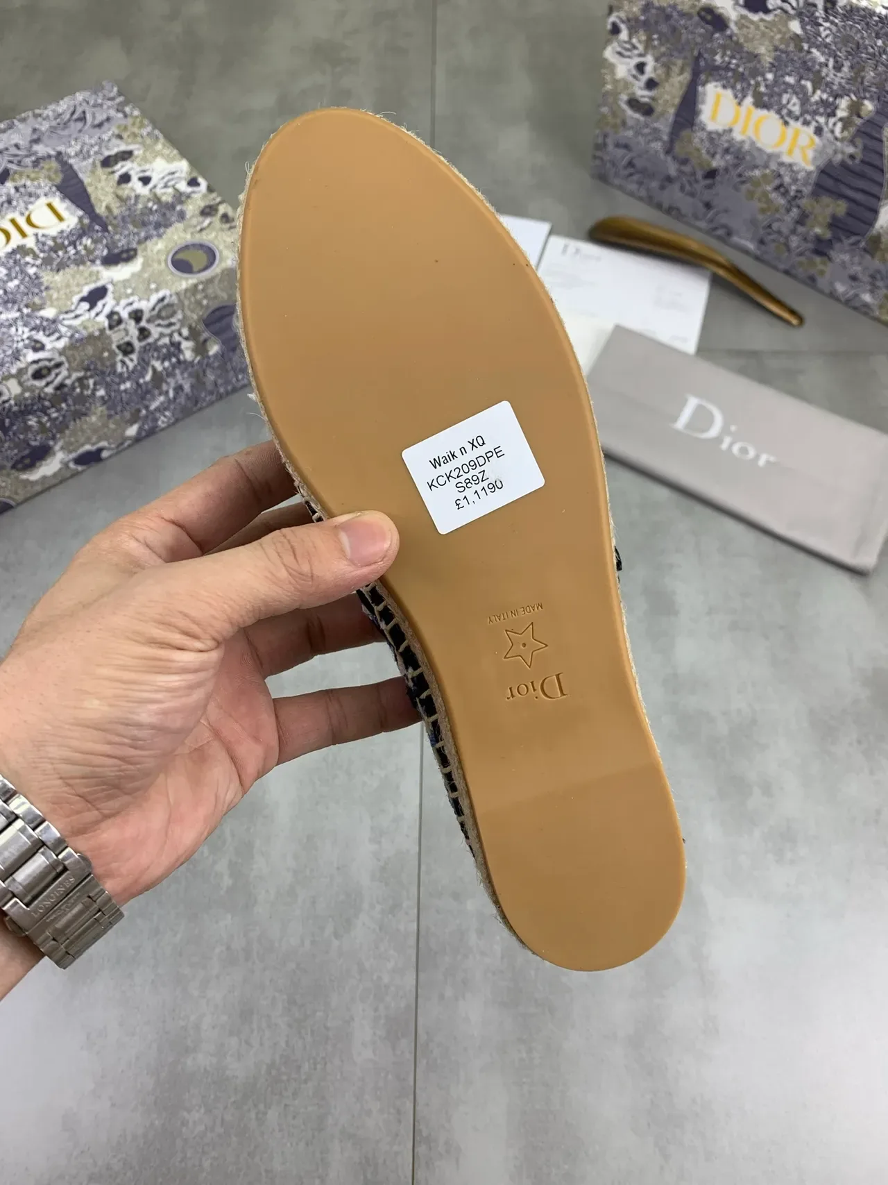 Dior Navy White Tige en tweed tissé Semelle d'espadrille en jute Chaussures de bateau 3
