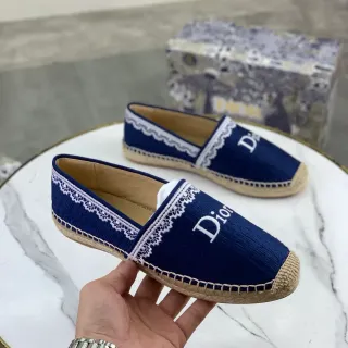 Dior Navy Woven Lace-Trimmed Espadrille Boat Shoes