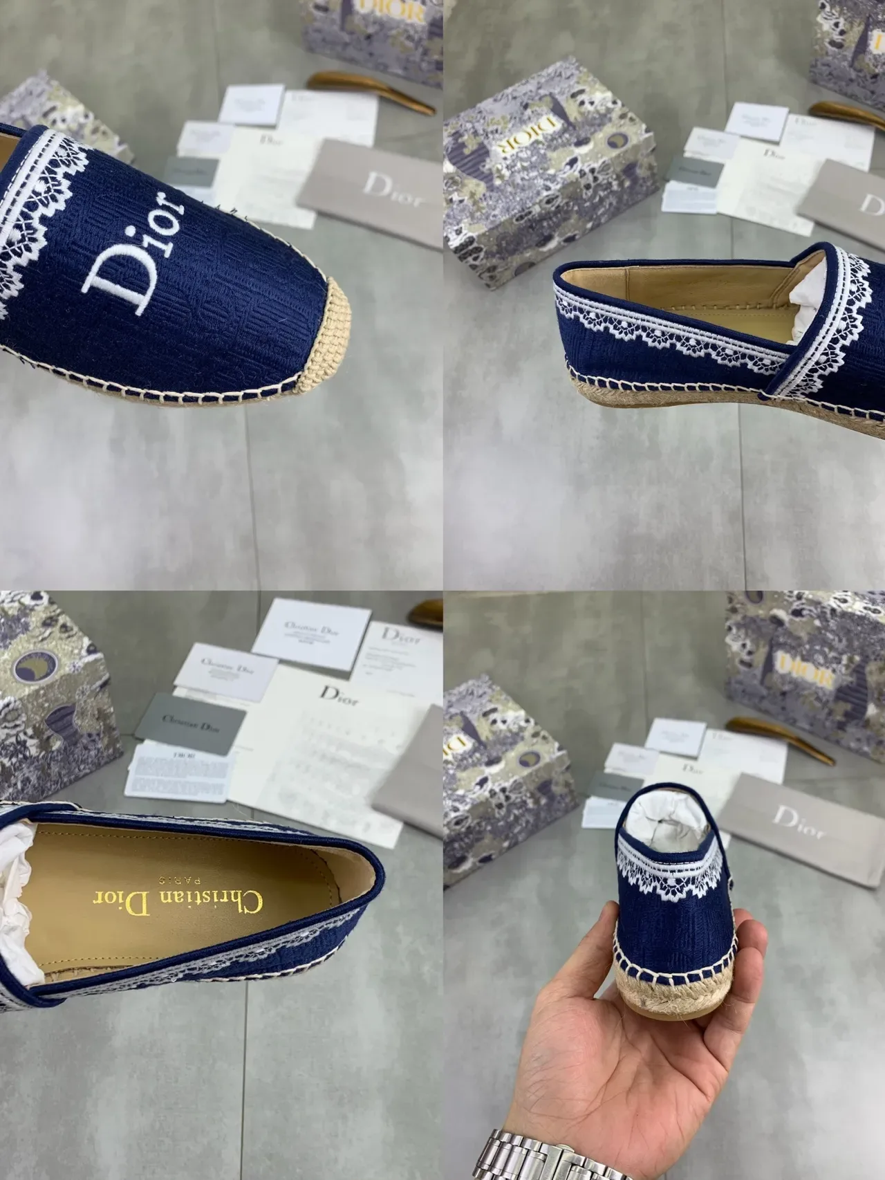 Dior Navy Woven Lace-Trimmed Espadrille Boat Shoes 2