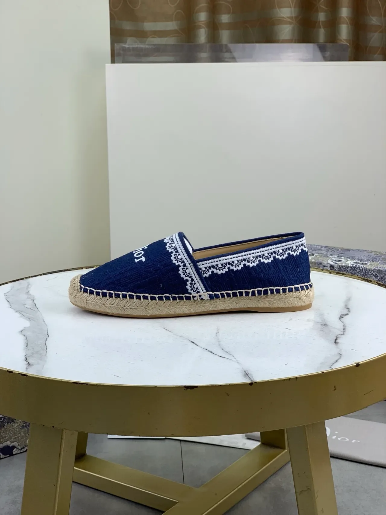 Dior Navy Woven Lace-Trimmed Espadrille Boat Shoes 4