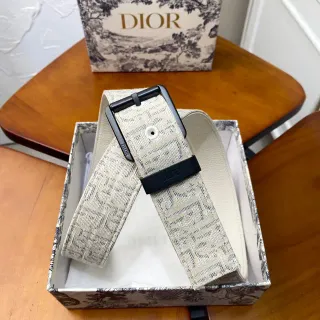 Dior Oblique Beige Black Monogrammed Hardware Canvas Belt