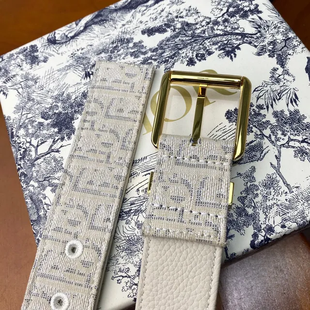 Dior Oblique Beige Black Monogrammed Hardware Canvas Belt 2