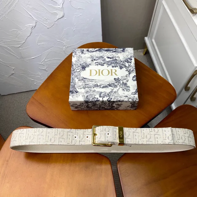 Dior Oblique Beige Black Monogrammed Hardware Canvas Belt 3