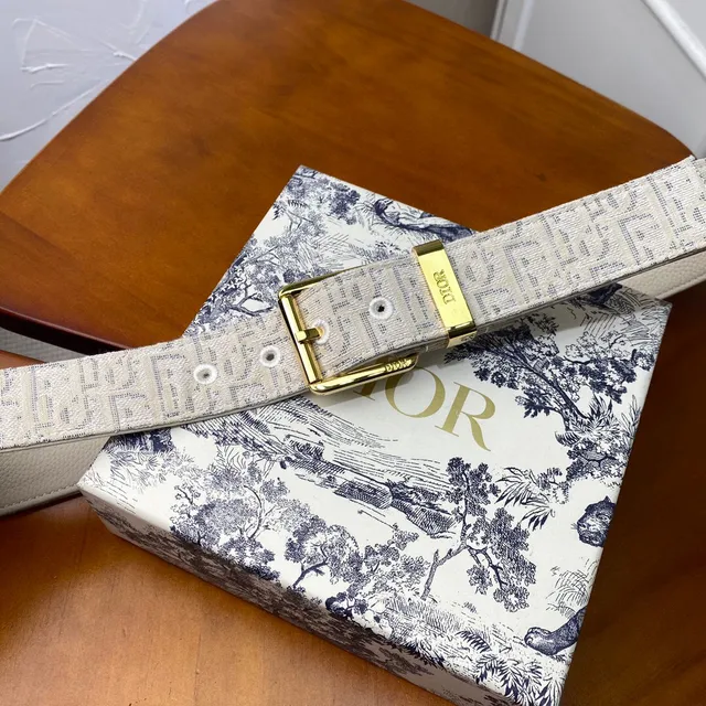 Dior Oblique Beige Black Monogrammed Hardware Canvas Belt 4