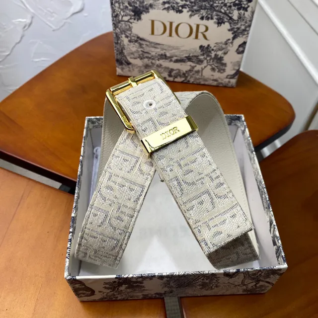 Dior Oblique Beige Black Monogrammed Hardware Canvas Belt 5