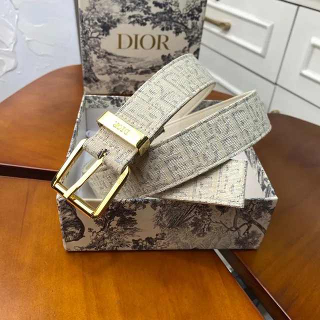 Dior Oblique Beige Black Monogrammed Hardware Canvas Belt 6