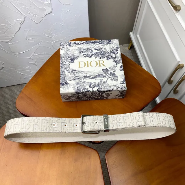 Dior Oblique Beige Black Monogrammed Hardware Canvas Belt 10