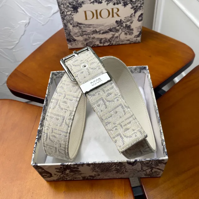 Dior Oblique Beige Black Monogrammed Hardware Canvas Belt 11