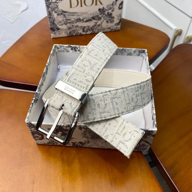 Dior Oblique Beige Black Monogrammed Hardware Canvas Belt 12