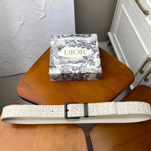 Dior Oblique Beige Black Monogrammed Hardware Canvas Belt 15