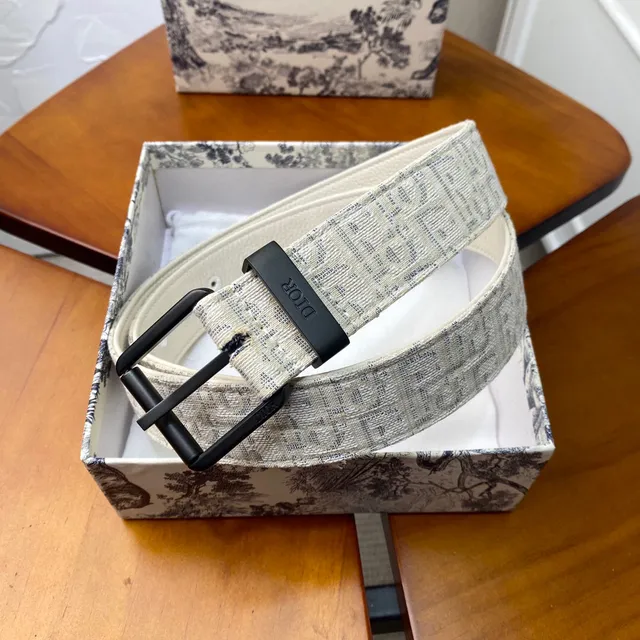 Dior Oblique Beige Black Monogrammed Hardware Canvas Belt 17